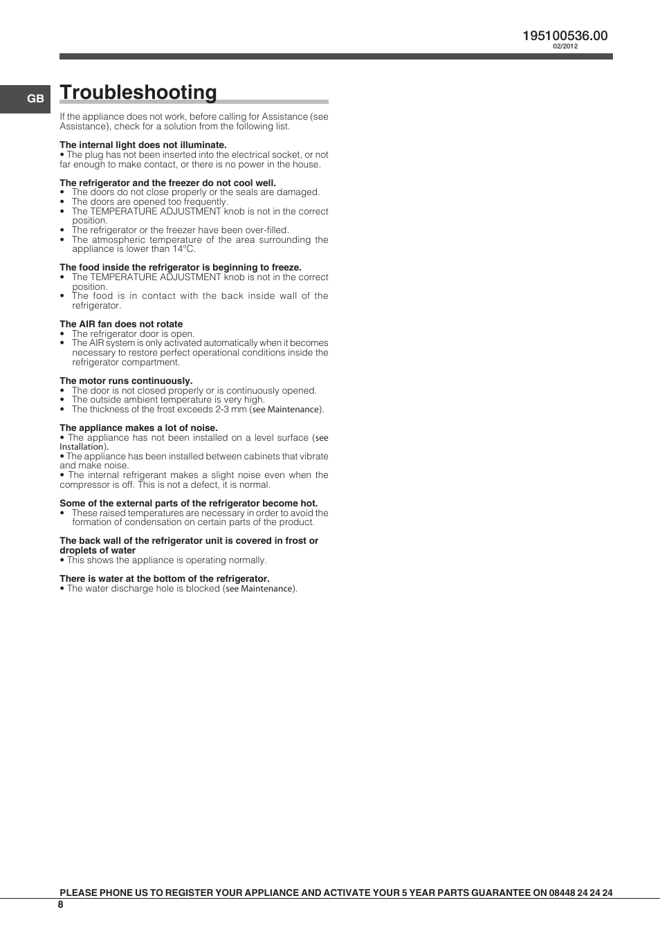 Troubleshooting | Indesit INCB31AAUK User Manual | Page 8 / 8
