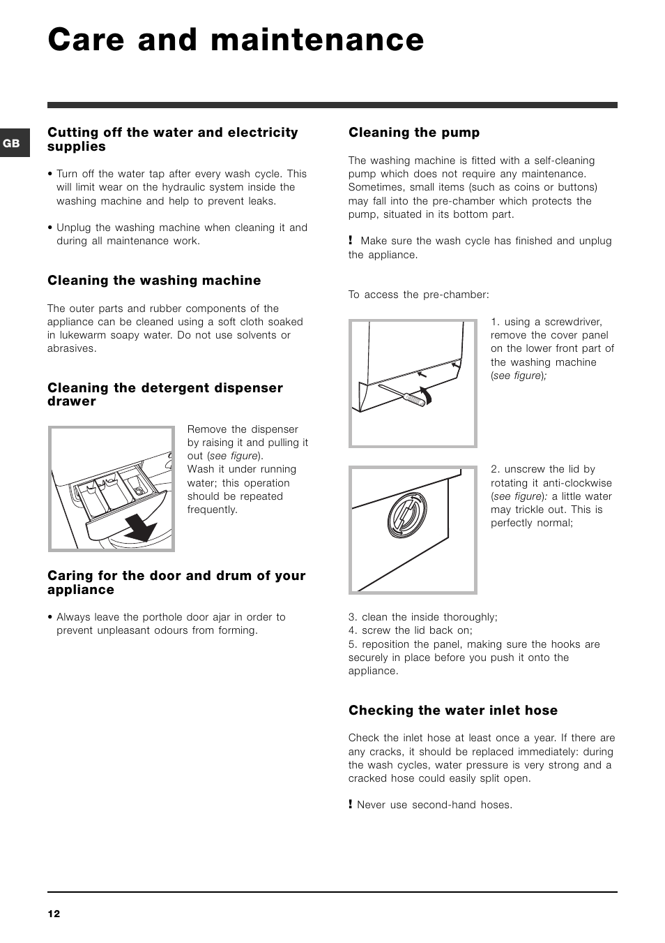 Care and maintenance | Indesit IWE7168B User Manual | Page 12 / 16