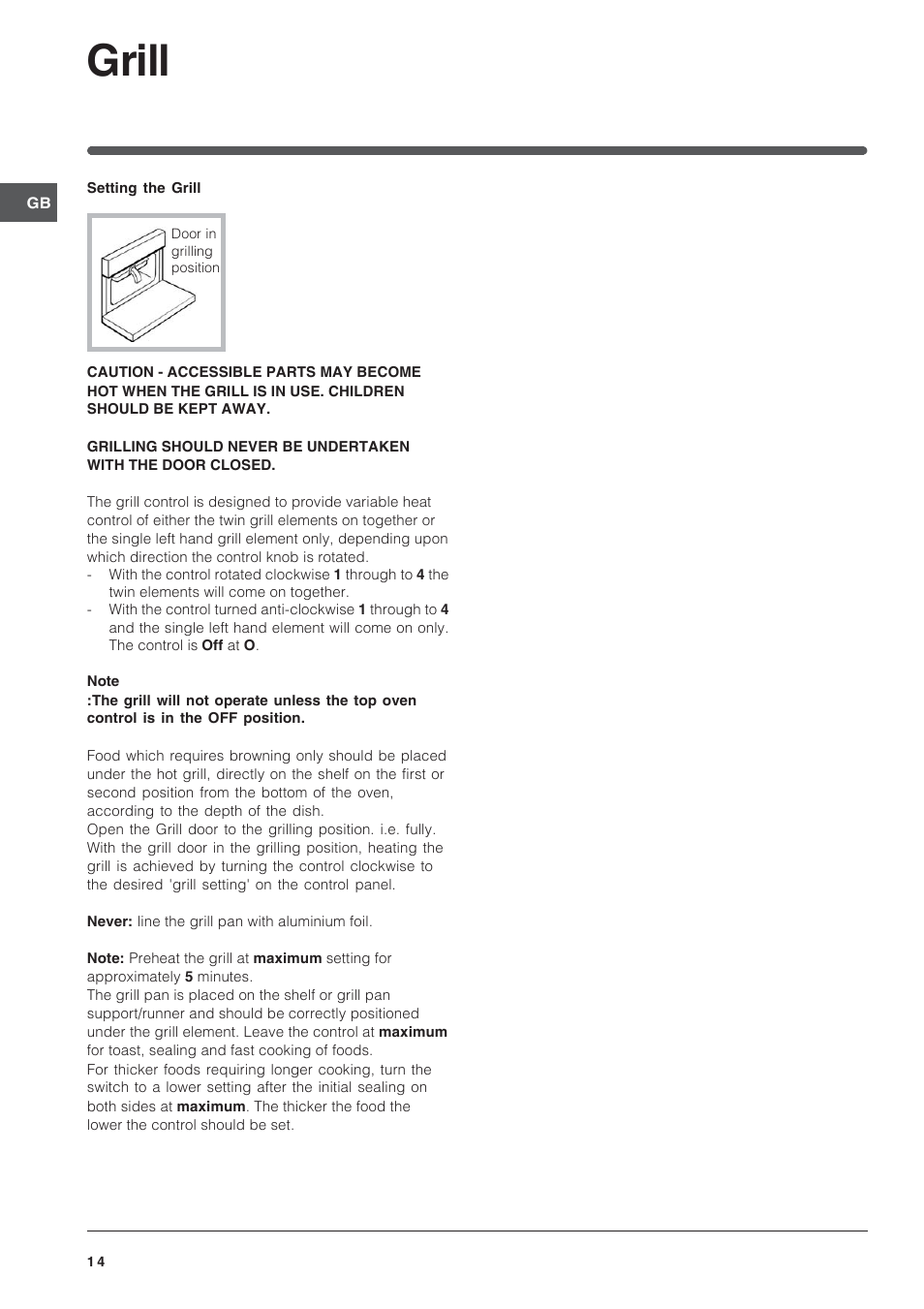 Grill | Indesit ID60C2M User Manual | Page 14 / 28