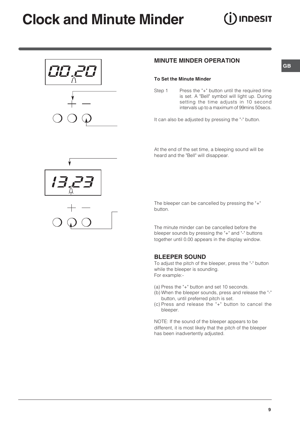 Clock and minute minder | Indesit ID60C2M User Manual | Page 9 / 28