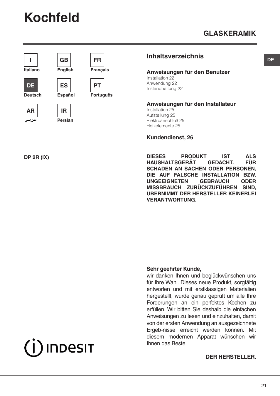 Indesit DP2RIX User Manual | Page 21 / 52