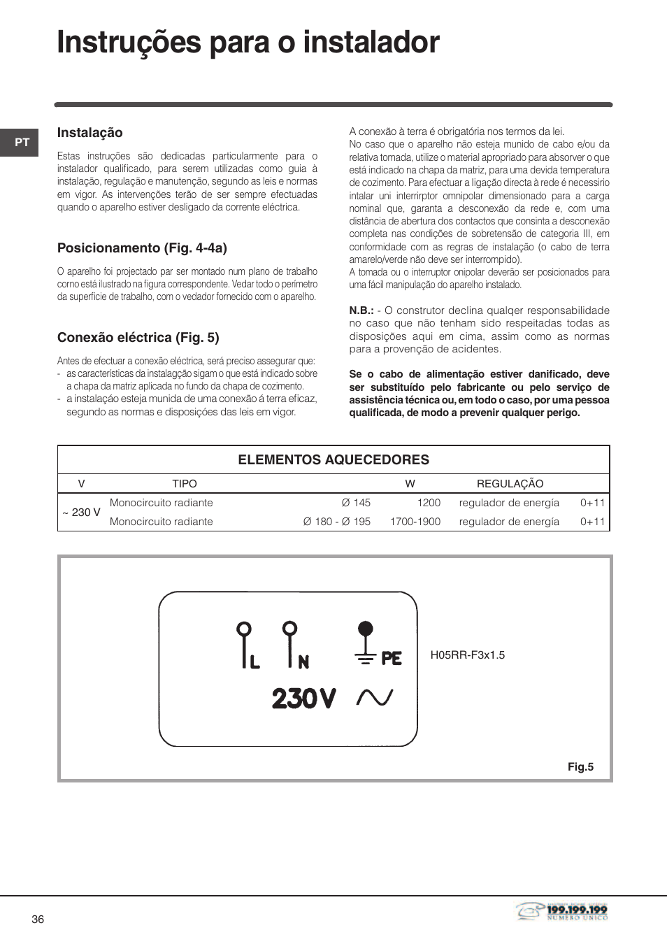 Instruções para o instalador | Indesit DP2RIX User Manual | Page 36 / 52