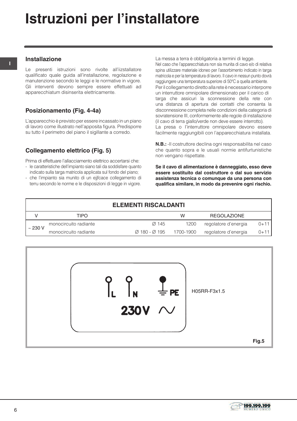 Istruzioni per l’installatore | Indesit DP2RIX User Manual | Page 6 / 52