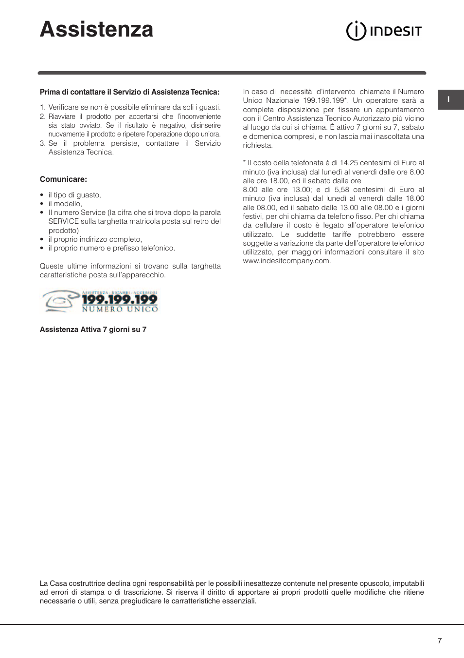 Assistenza | Indesit DP2RIX User Manual | Page 7 / 52