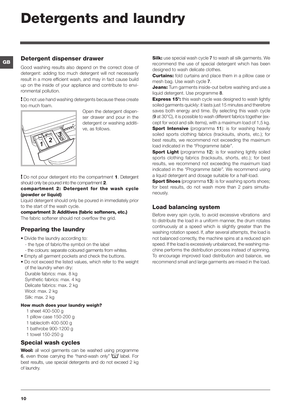 Detergents and laundry | Indesit IWE8123UK User Manual | Page 10 / 16