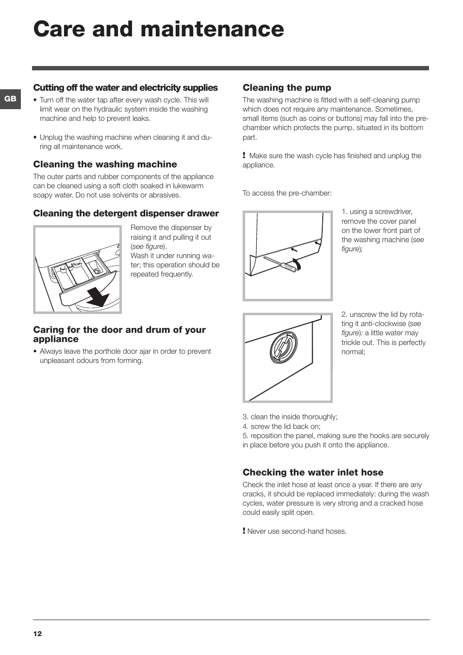 Care and maintenance | Indesit IWE8123UK User Manual | Page 12 / 16