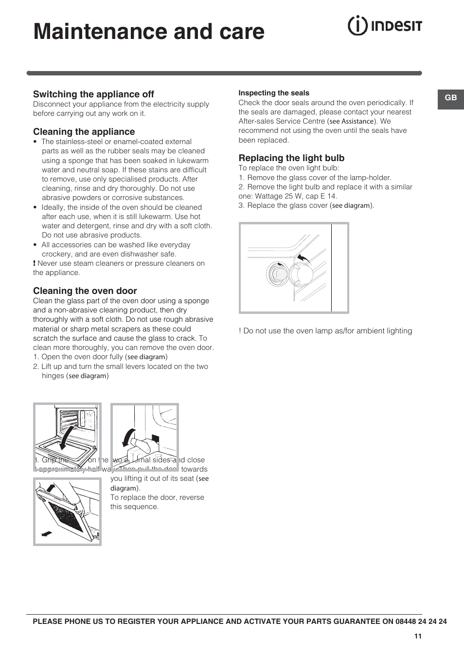 Maintenance and care | Indesit BIMS53K-AIXGB User Manual | Page 11 / 16