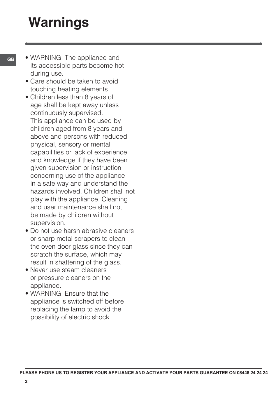 Warnings | Indesit BIMS53K-AIXGB User Manual | Page 2 / 16