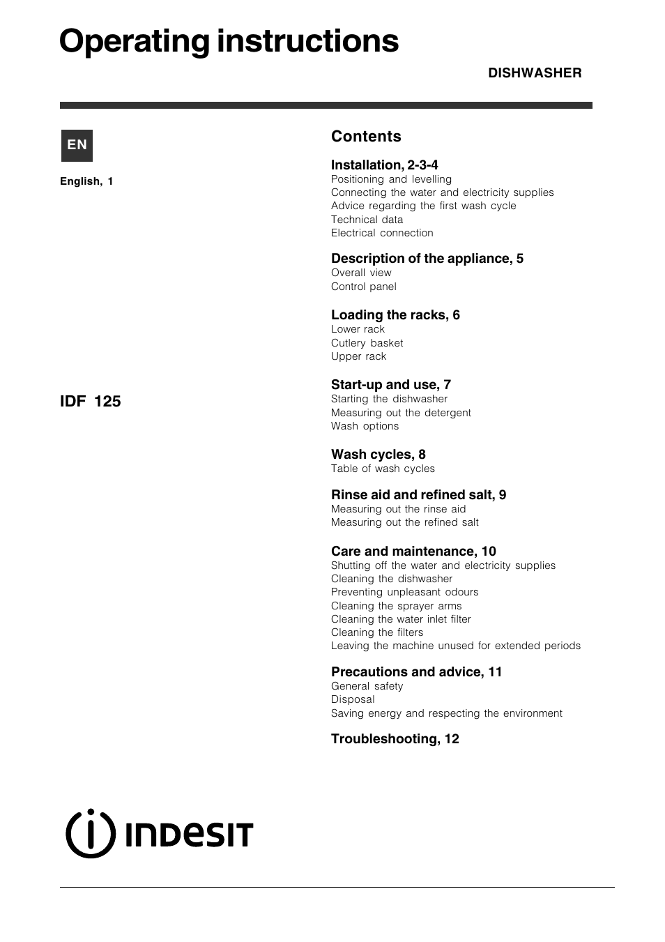 Indesit IDF125S User Manual | 12 pages