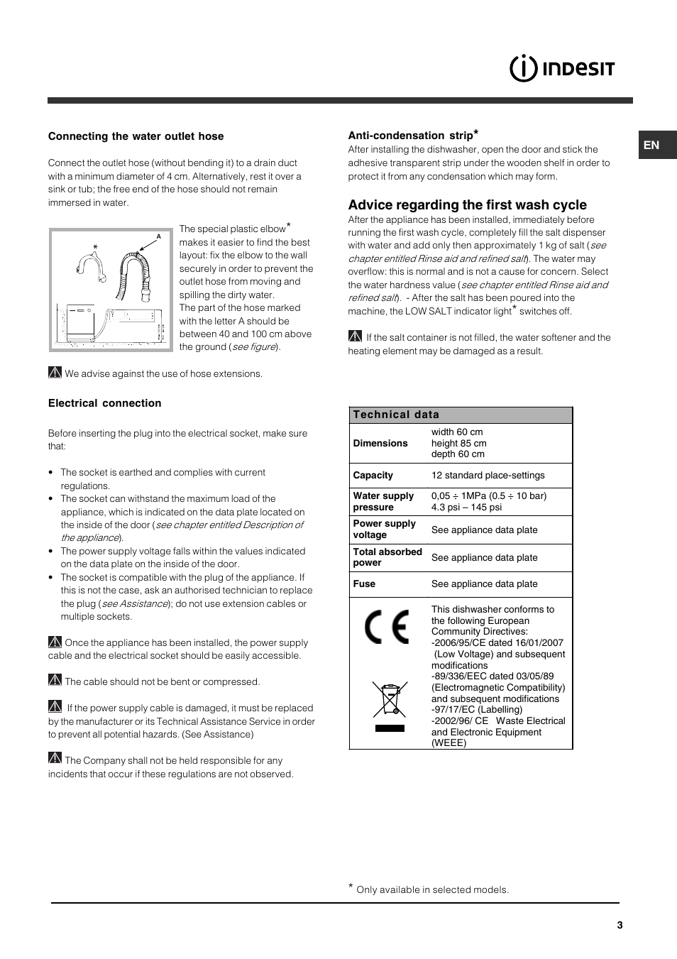 Advice regarding the first wash cycle | Indesit IDF125S User Manual | Page 3 / 12