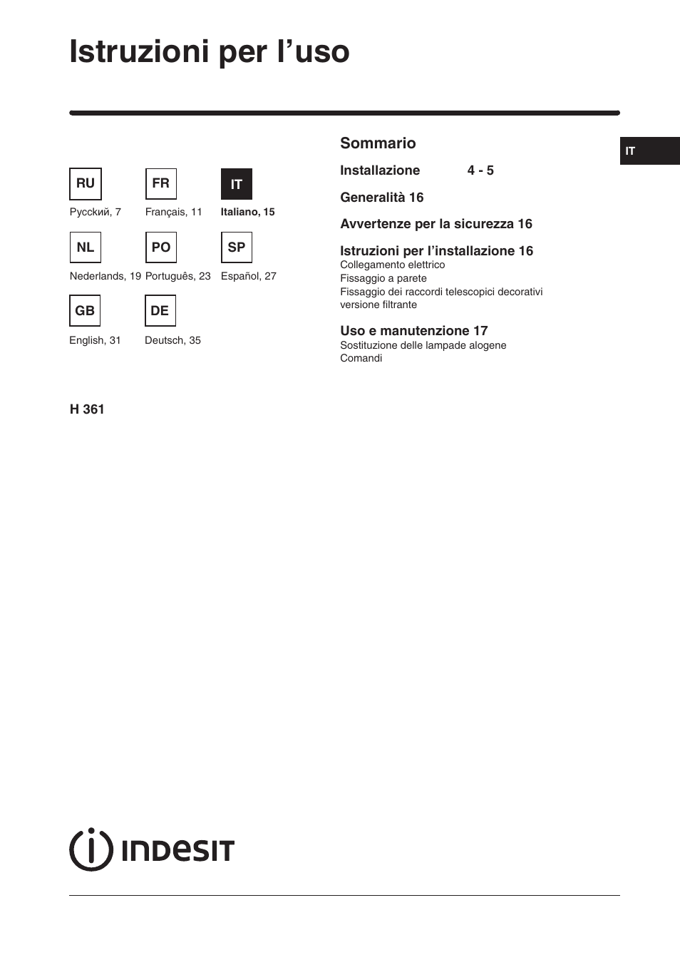 Indesit H361FBK User Manual | Page 13 / 36