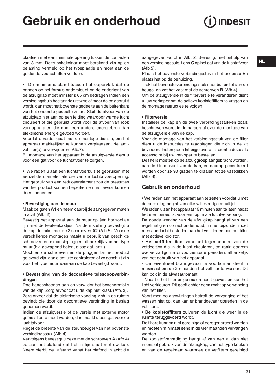 Gebruik en onderhoud | Indesit H361FBK User Manual | Page 19 / 36