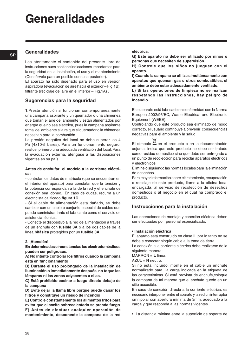 Generalidades | Indesit H361FBK User Manual | Page 26 / 36