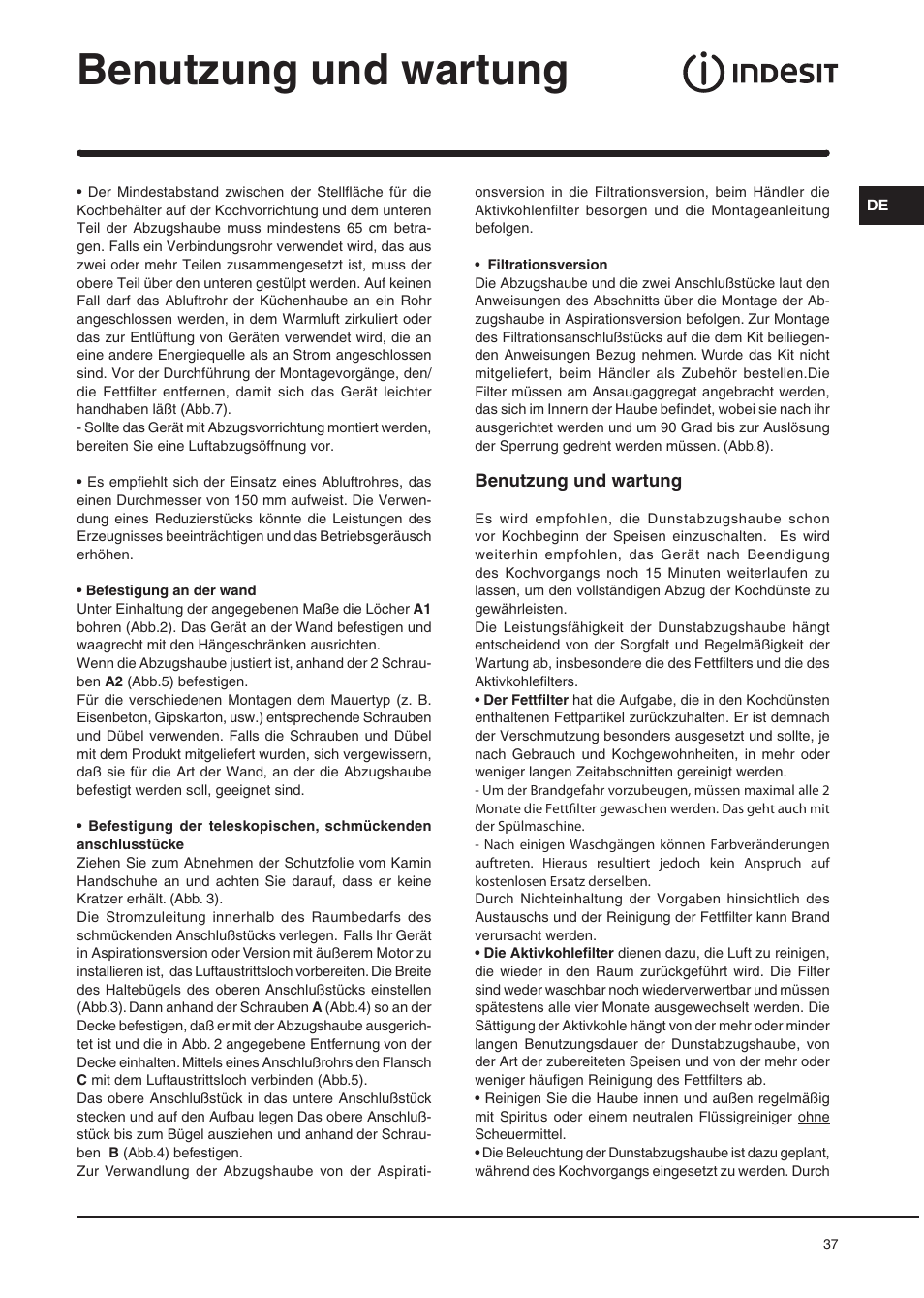 Benutzung und wartung | Indesit H361FBK User Manual | Page 35 / 36