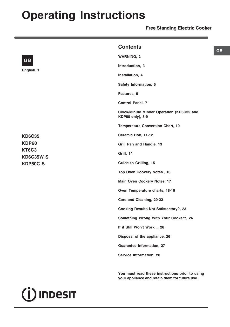 Indesit KDP60CS User Manual | 28 pages