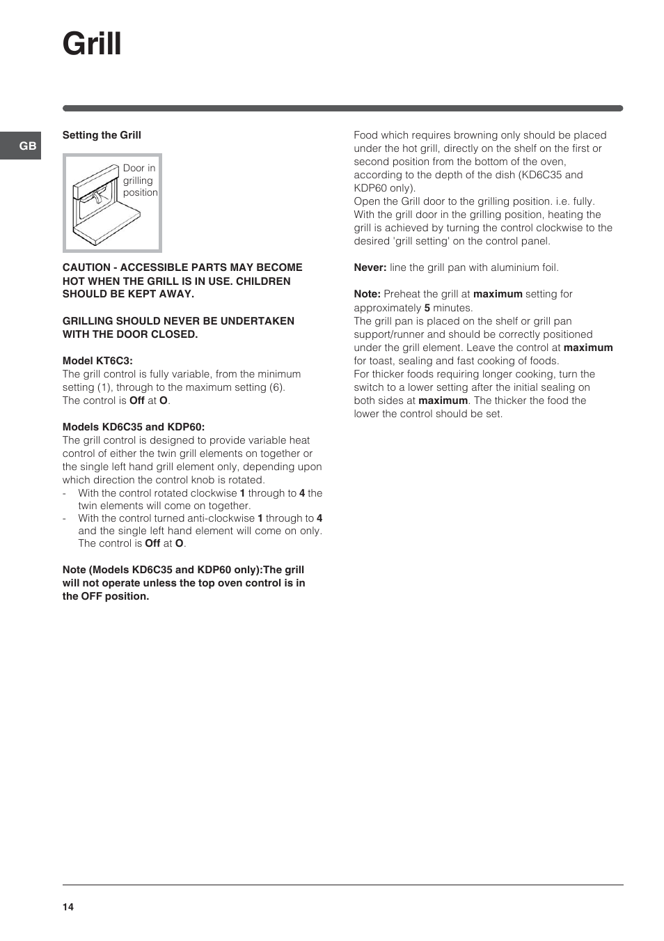 Grill | Indesit KDP60CS User Manual | Page 14 / 28