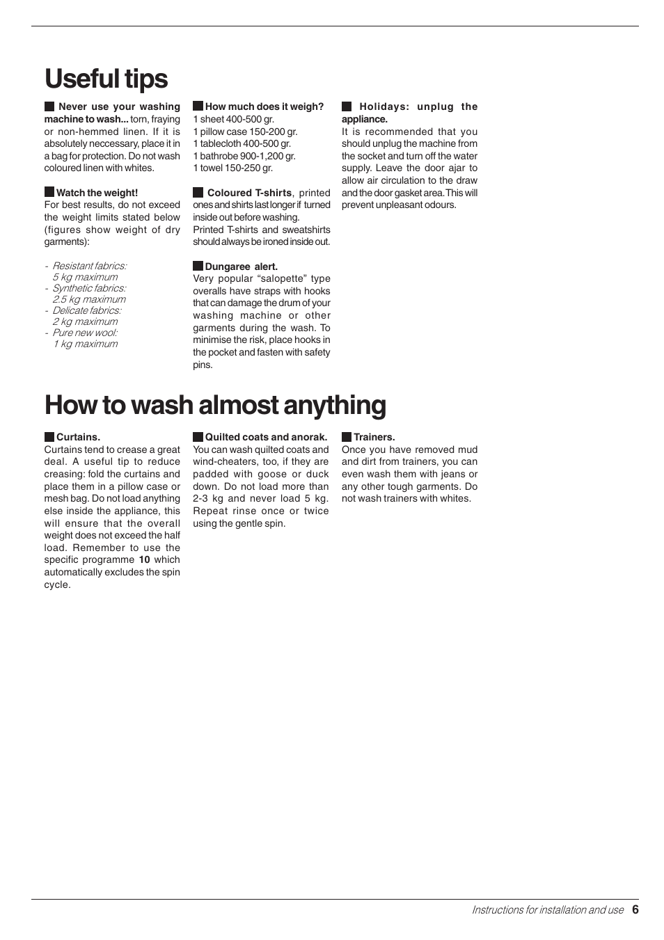 Useful tips, How to wash almost anything | Indesit W133 User Manual | Page 7 / 16