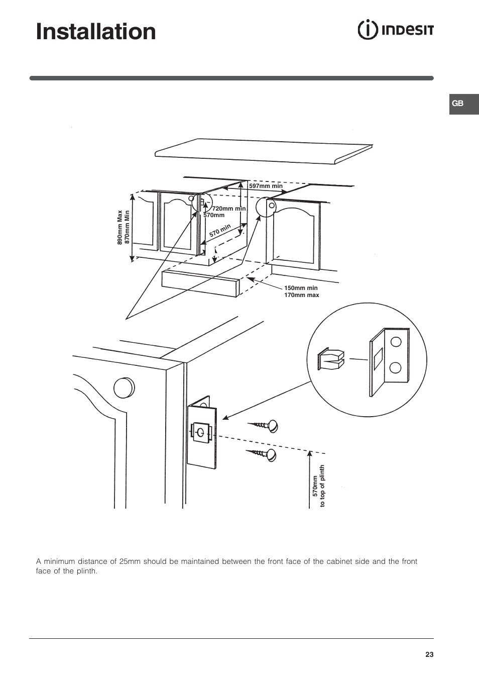 Installation | Indesit FIMU23WHS User Manual | Page 23 / 28
