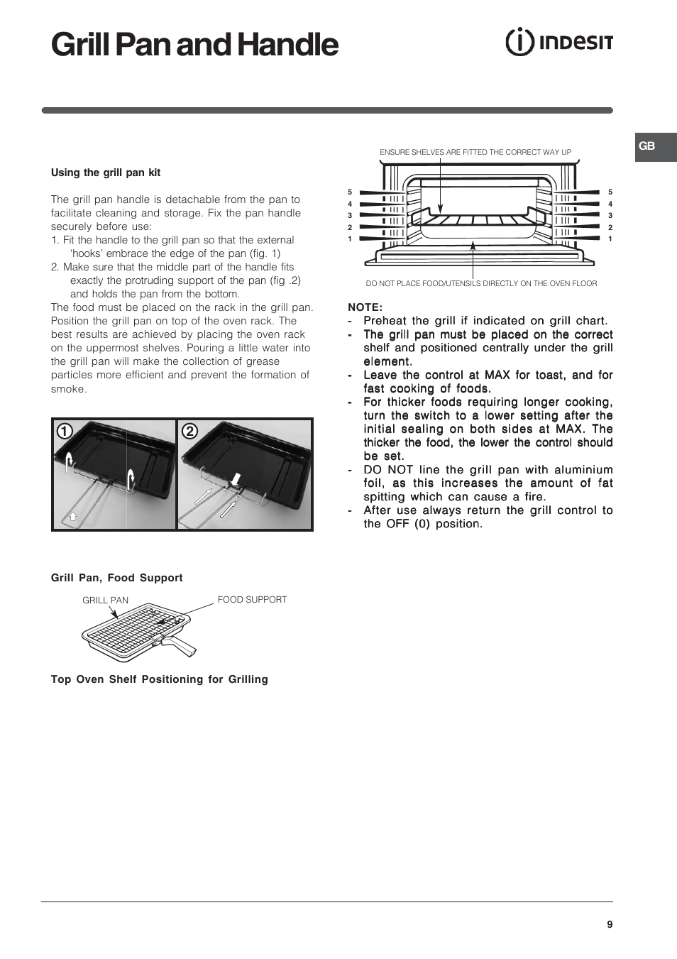 Grill pan and handle | Indesit FIMU23WHS User Manual | Page 9 / 28