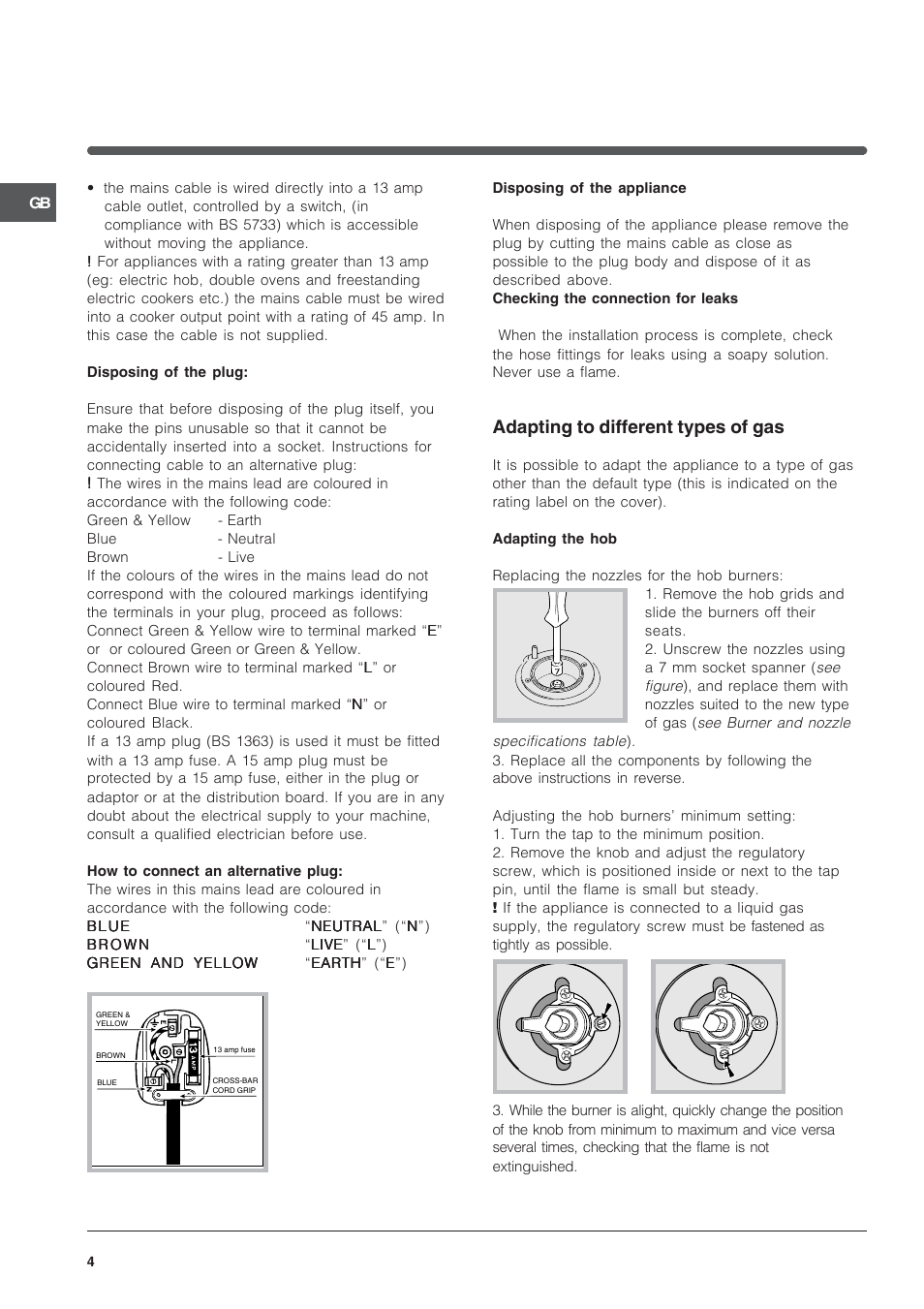 Adapting to different types of gas | Indesit IS60D1X User Manual | Page 4 / 16