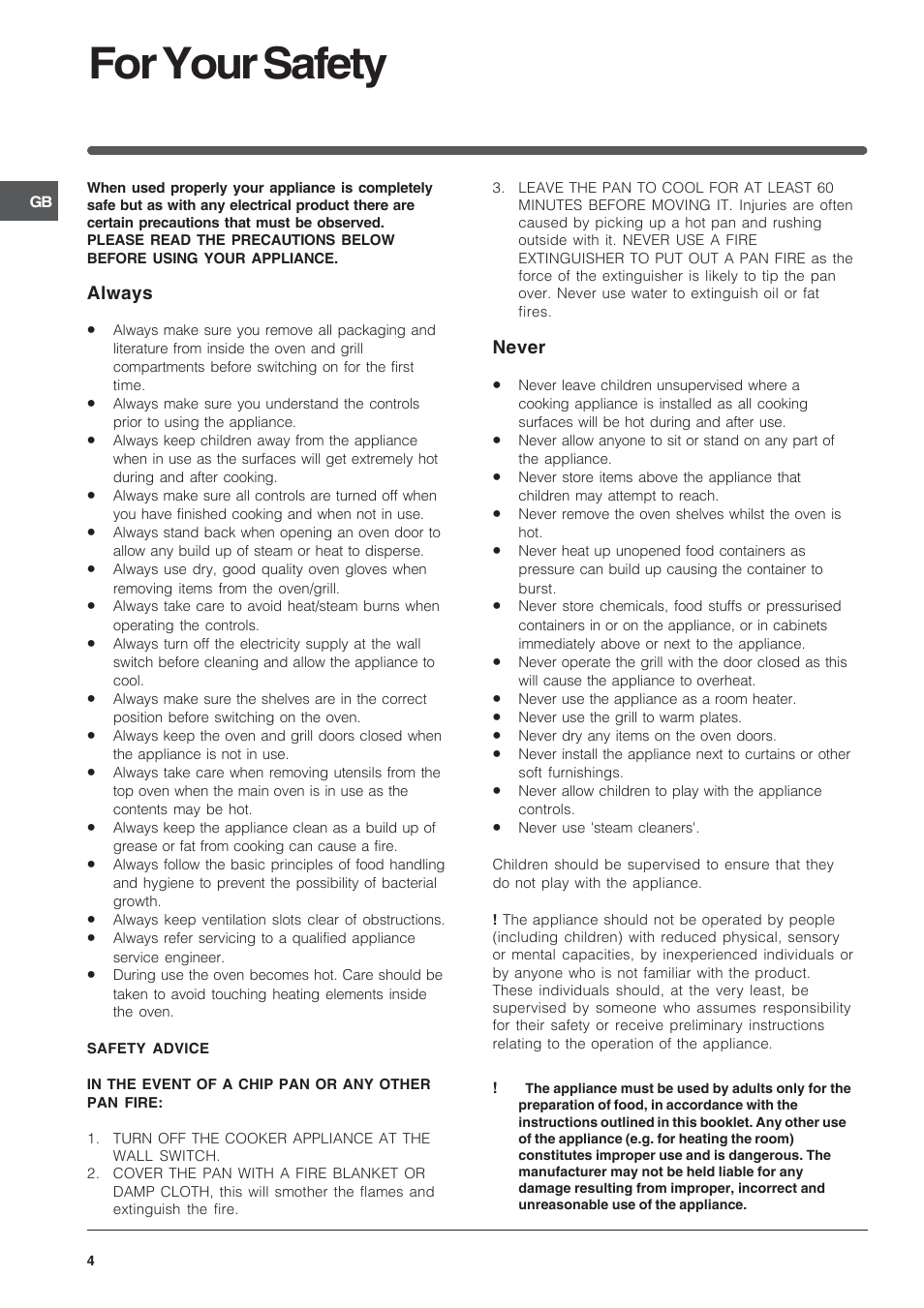 For your safety | Indesit BIMDS23IXGB User Manual | Page 4 / 40