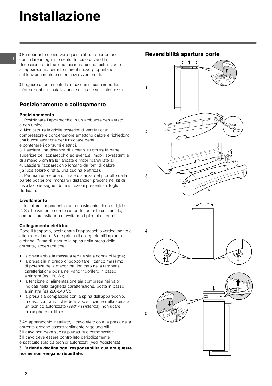 Installazione | Indesit SAN400 I GB F D NL ES User Manual | Page 2 / 48