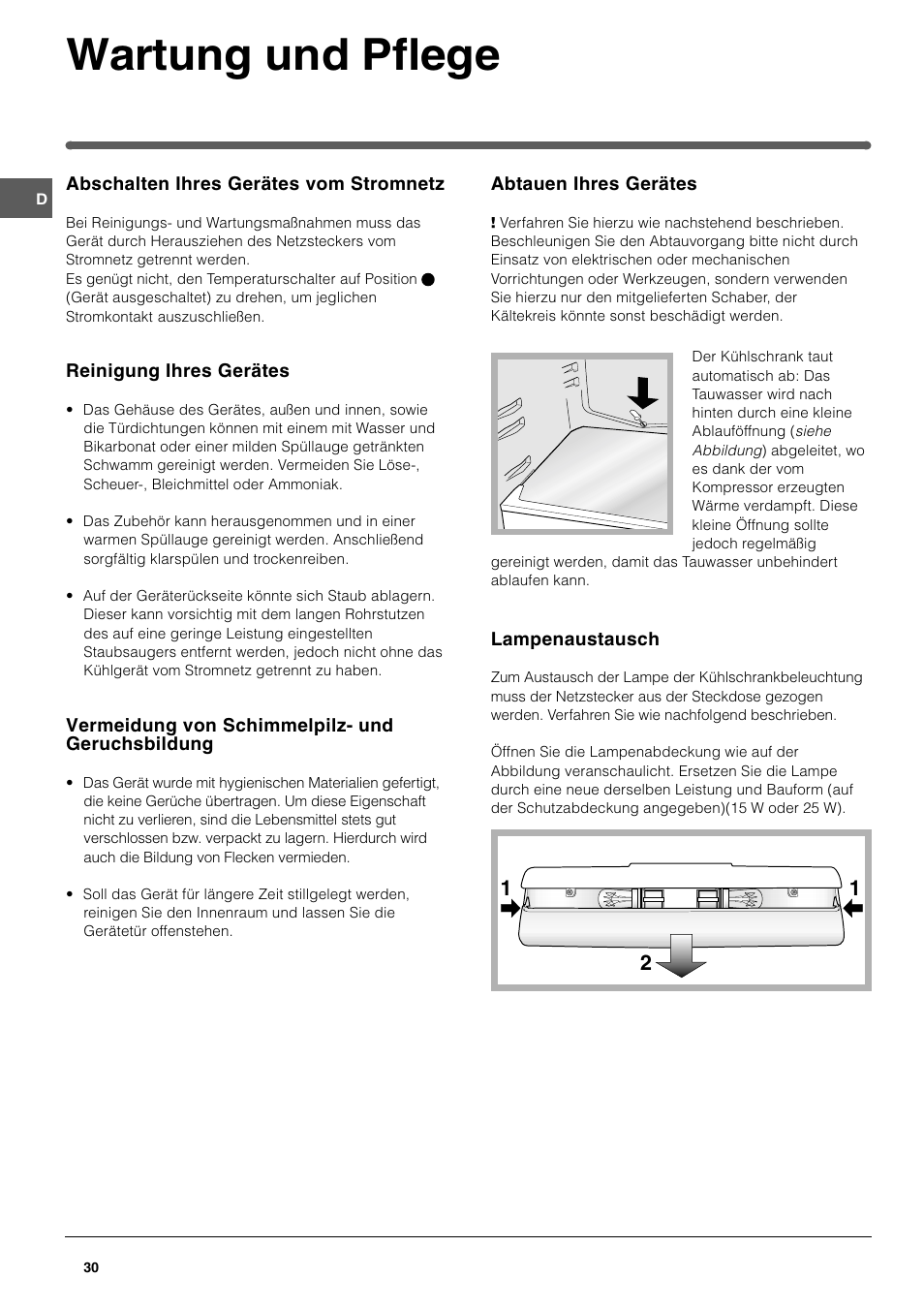 Wartung und pflege | Indesit SAN400 I GB F D NL ES User Manual | Page 30 / 48
