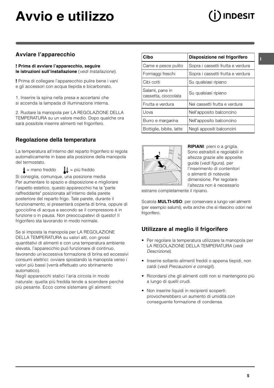 Avvio e utilizzo | Indesit SAN400 I GB F D NL ES User Manual | Page 5 / 48