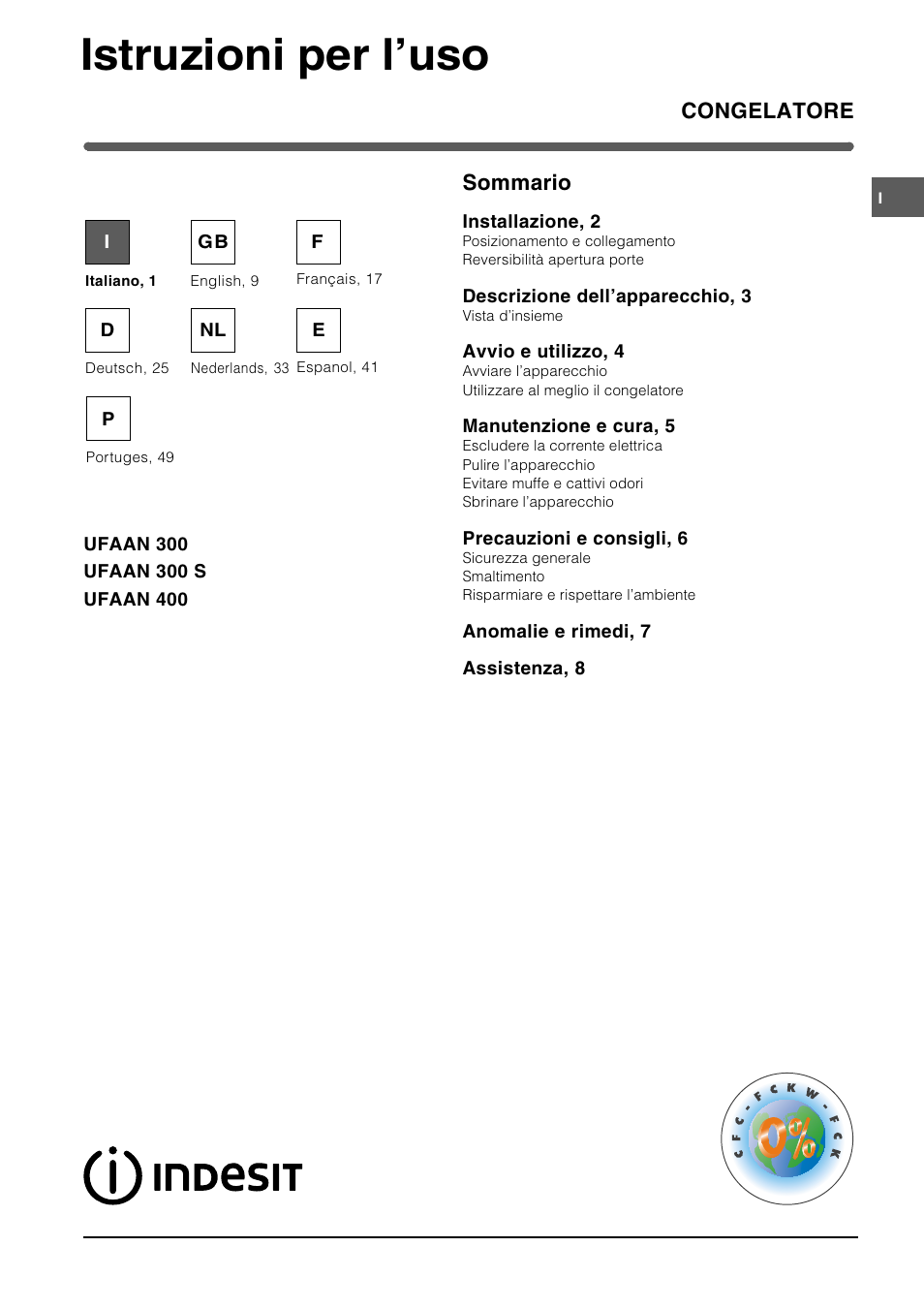 Indesit UFAAN300 I GB F D NL ES P User Manual | 56 pages