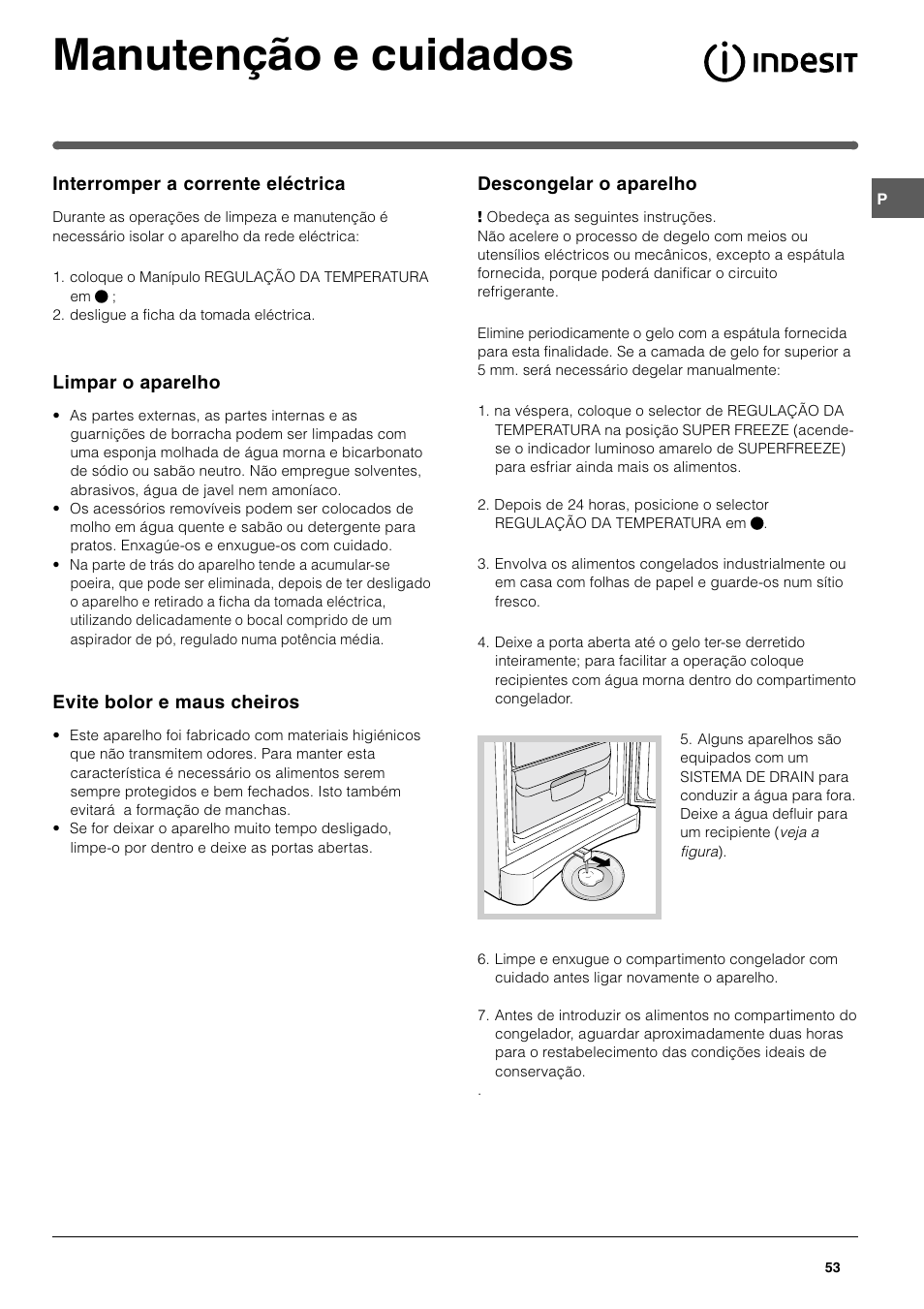 Manutenção e cuidados | Indesit UFAAN300 I GB F D NL ES P User Manual | Page 53 / 56