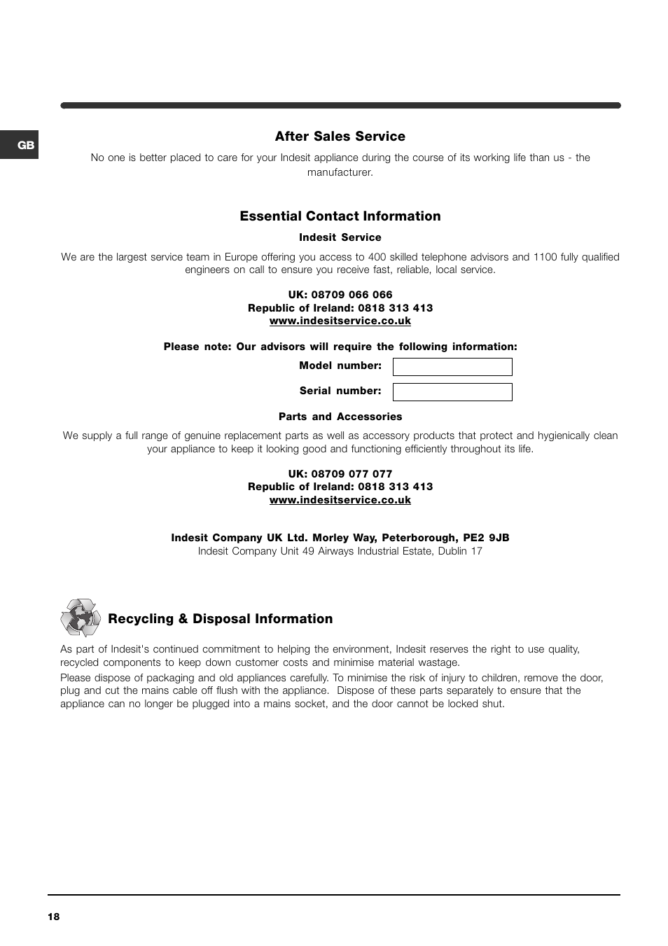 Indesit IWME12 User Manual | Page 18 / 20