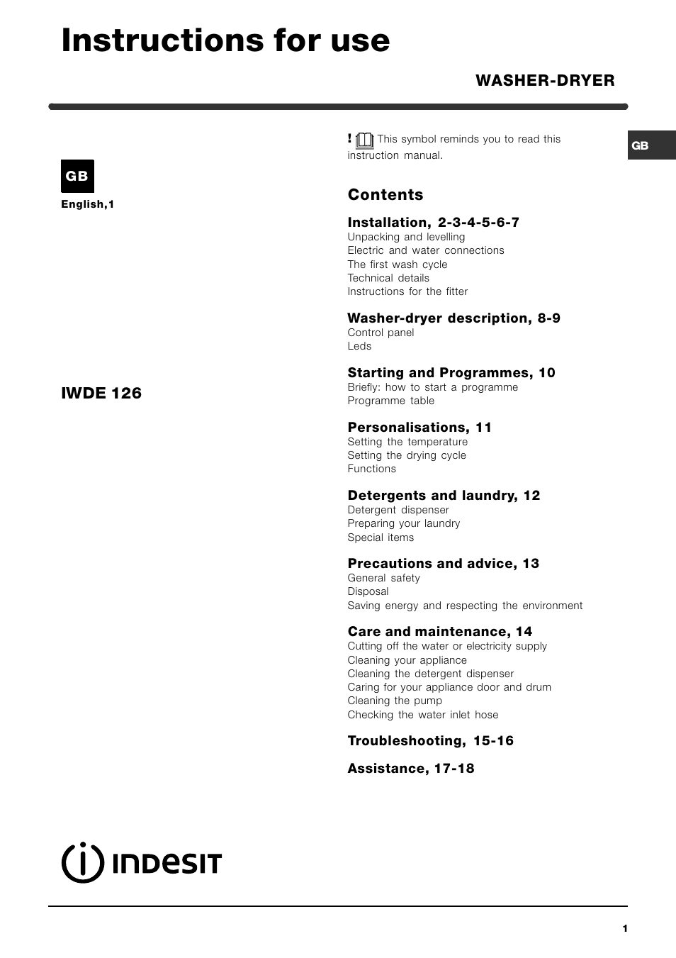 Indesit IWDE126UK User Manual | 20 pages