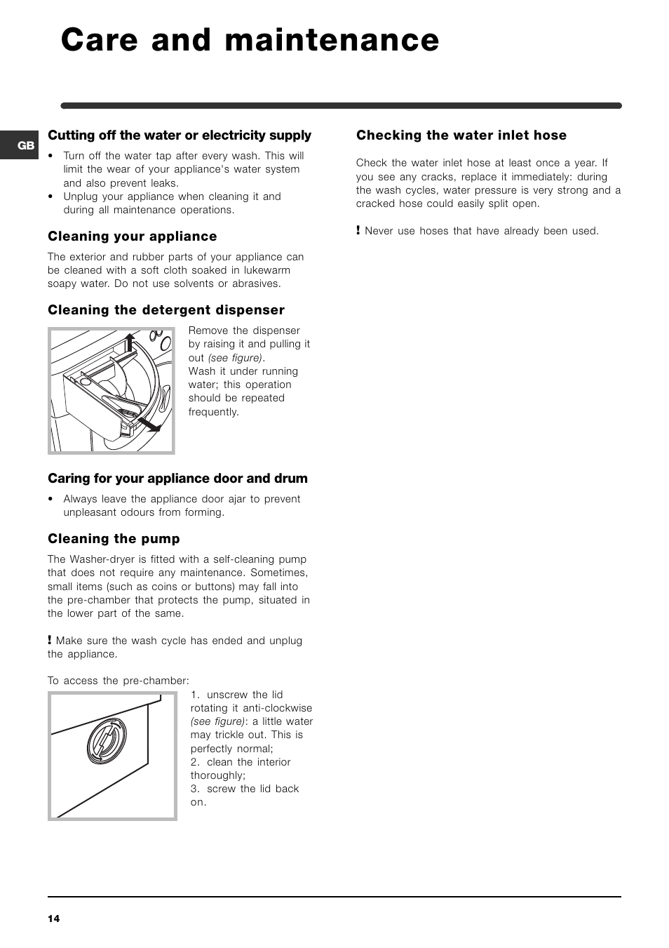 Care and maintenance | Indesit IWDE126UK User Manual | Page 14 / 20