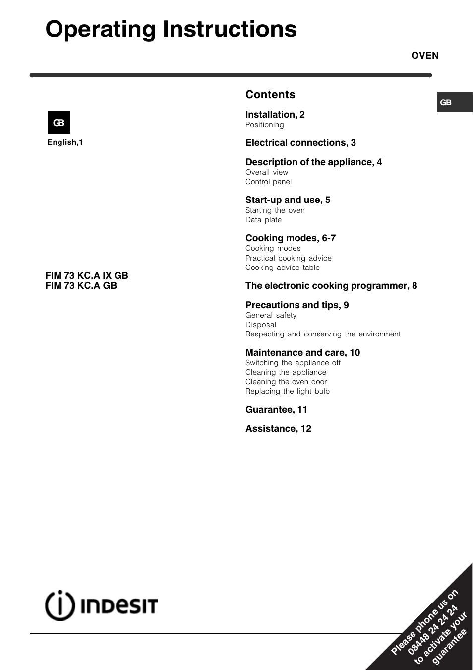 Indesit FIM73KC-AIXGB User Manual | 12 pages