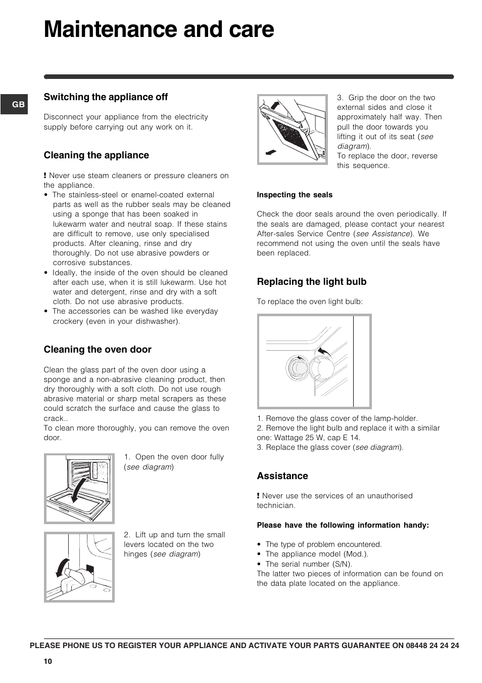 Maintenance and care | Indesit FIM73KC-AIXGB User Manual | Page 10 / 12