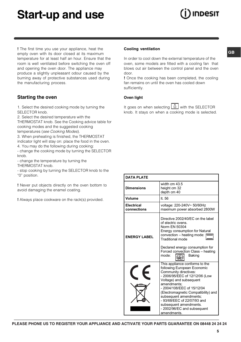 Start-up and use | Indesit FIM73KC-AIXGB User Manual | Page 5 / 12