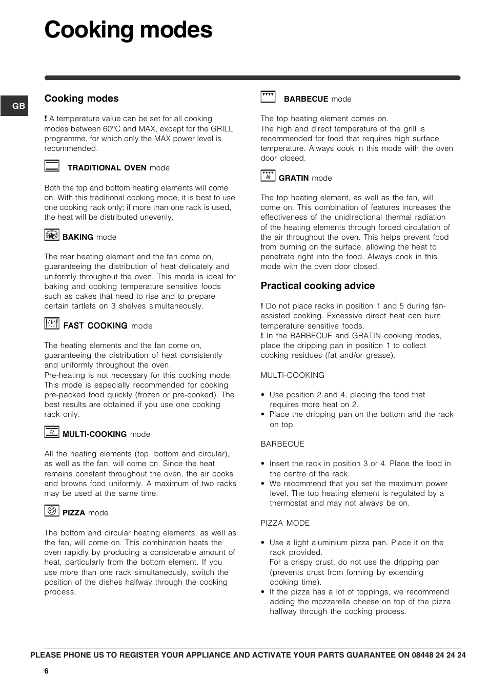 Cooking modes | Indesit FIM73KC-AIXGB User Manual | Page 6 / 12