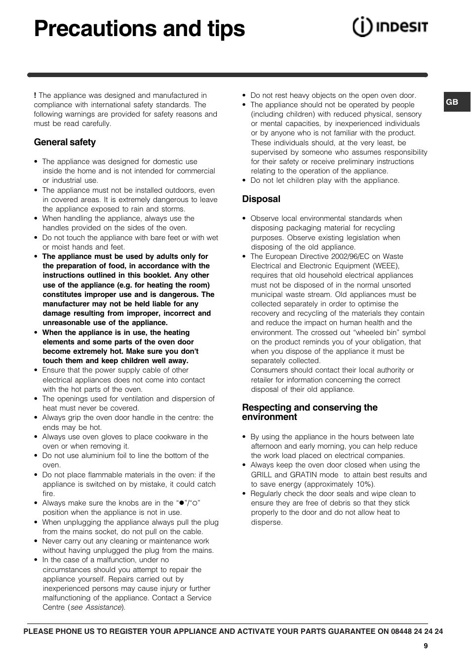 Precautions and tips | Indesit FIM73KC-AIXGB User Manual | Page 9 / 12