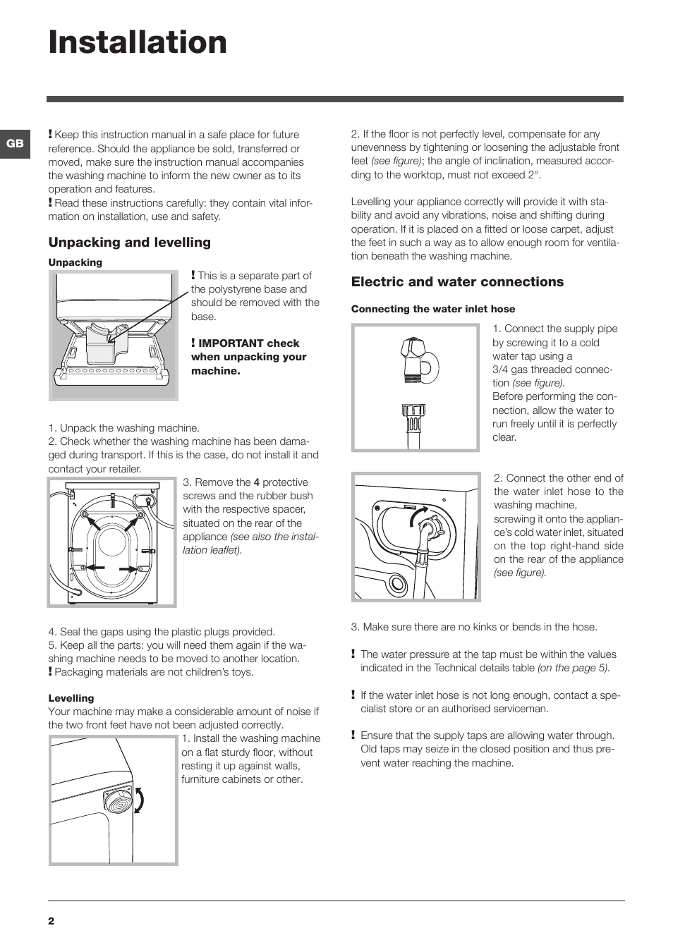 Installation | Indesit IWE7145BUKE User Manual | Page 2 / 16