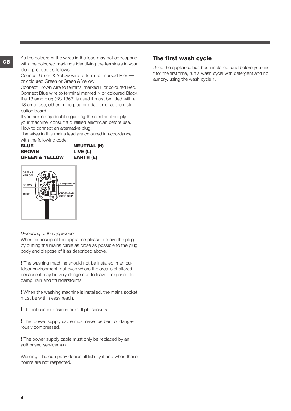 The first wash cycle | Indesit IWE7145BUKE User Manual | Page 4 / 16
