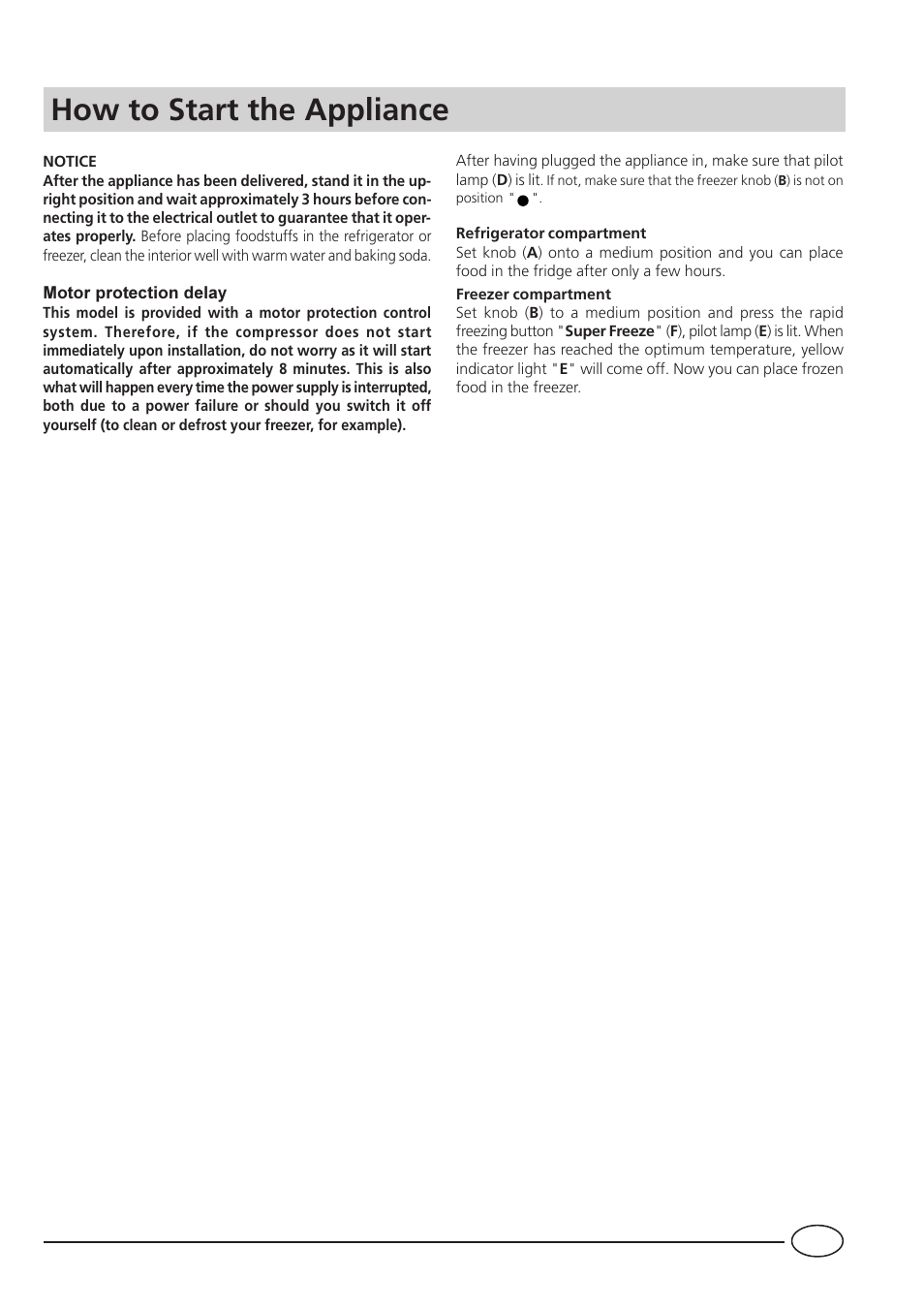 How to start the appliance | Indesit BA35FNF P UK User Manual | Page 7 / 20