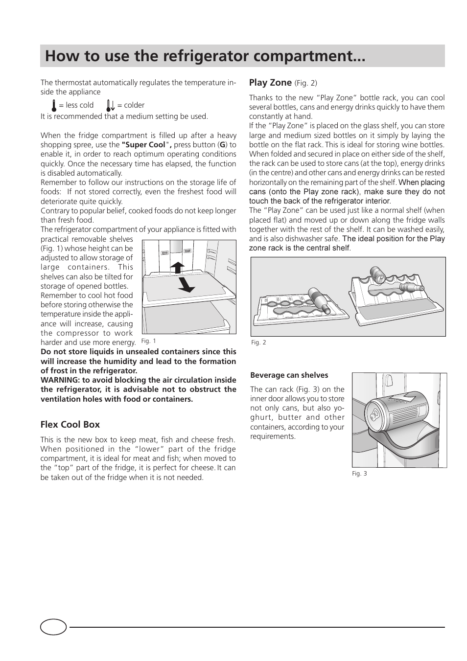How to use the refrigerator compartment | Indesit BA35FNF P UK User Manual | Page 8 / 20