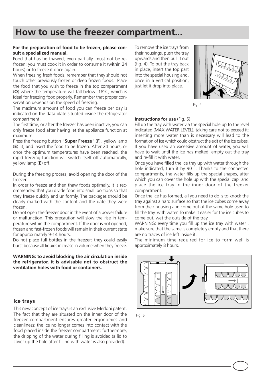 How to use the freezer compartment, Ice trays | Indesit BA35FNF P UK User Manual | Page 9 / 20