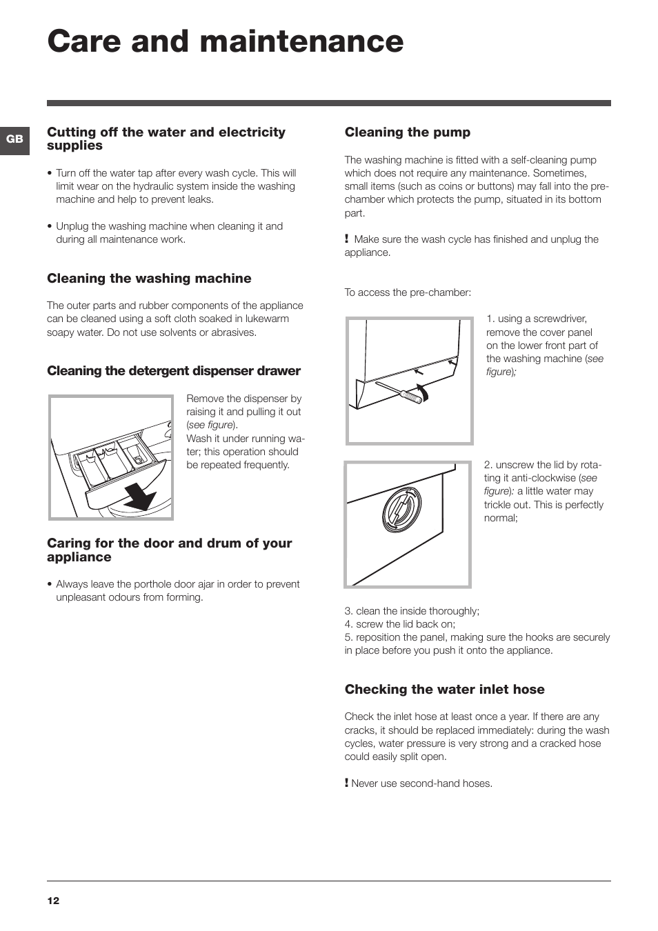 Care and maintenance | Indesit IWD5123UKE User Manual | Page 12 / 16