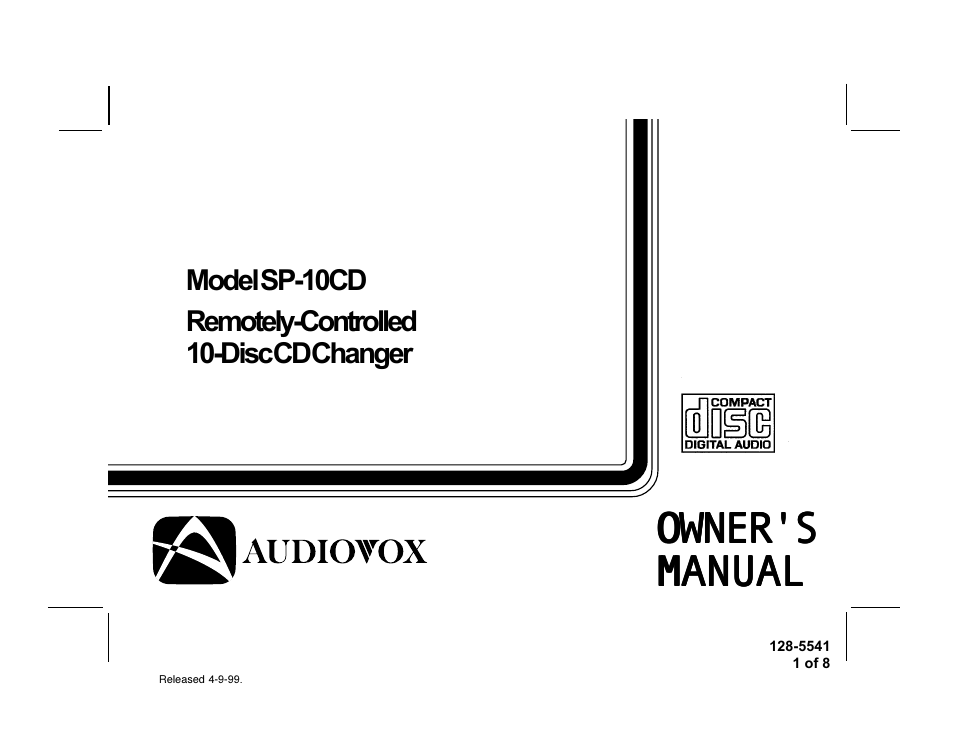 Audiovox SP-10CD User Manual | 8 pages