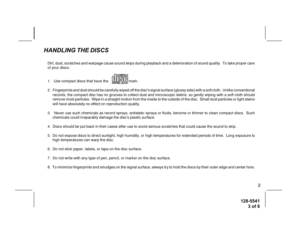 Handling the discs | Audiovox SP-10CD User Manual | Page 3 / 8