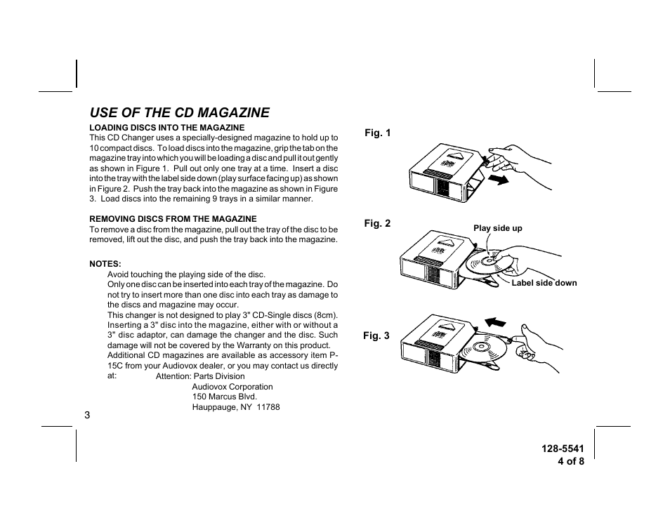 Use of the cd magazine | Audiovox SP-10CD User Manual | Page 4 / 8