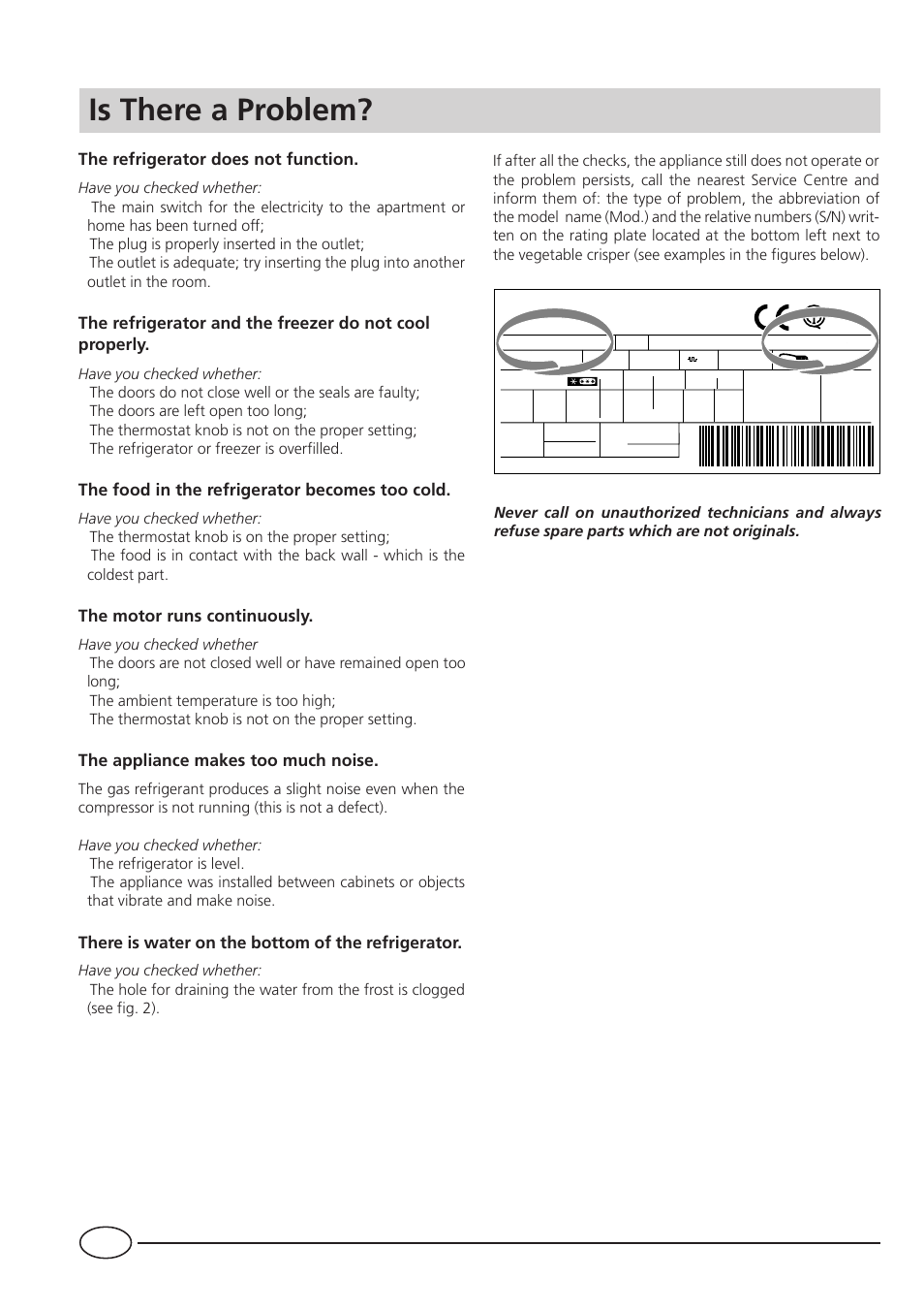 Is there a problem | Indesit INC3100g-1UK User Manual | Page 10 / 12