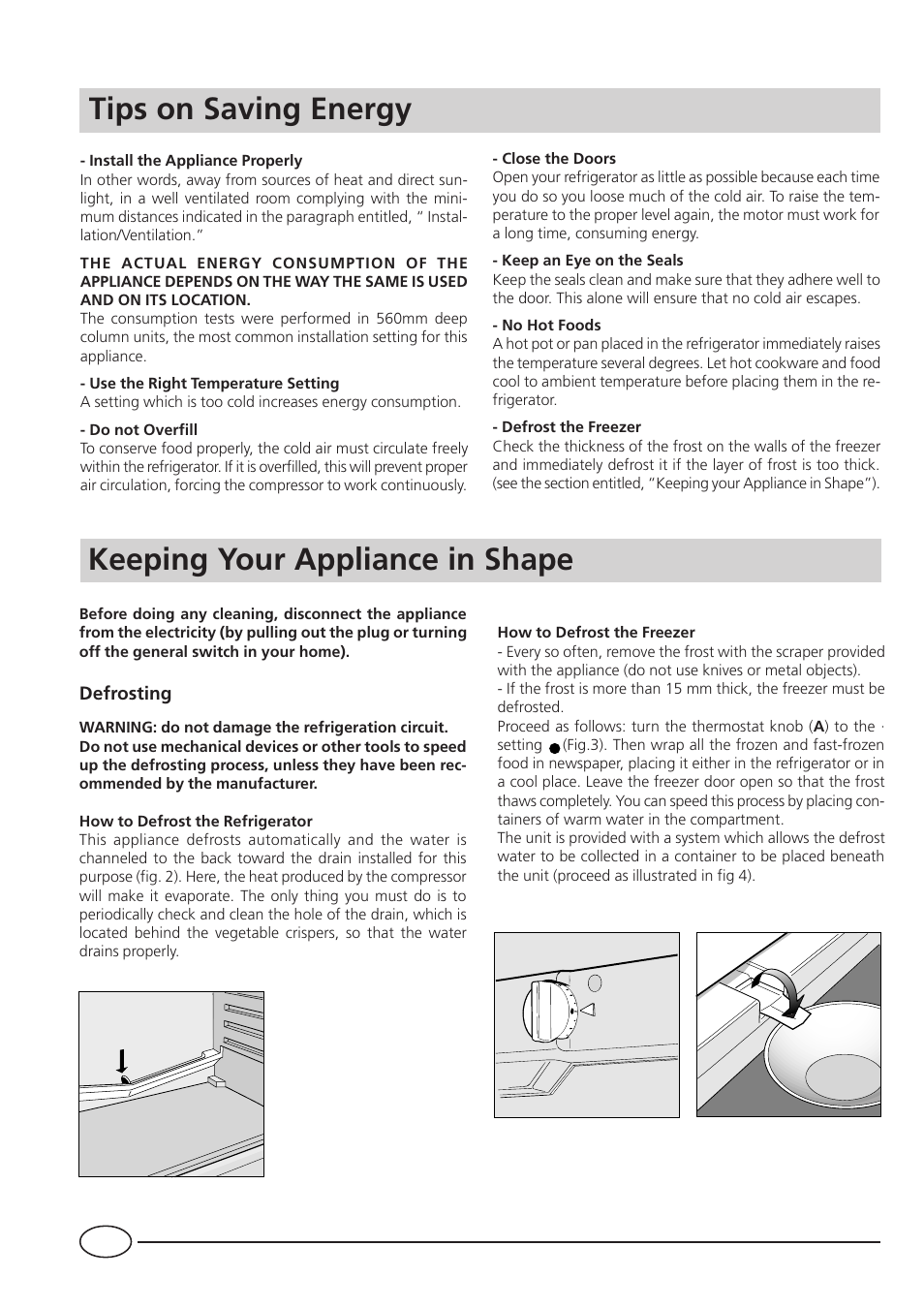 Tips on saving energy, Keeping your appliance in shape | Indesit INC3100g-1UK User Manual | Page 8 / 12