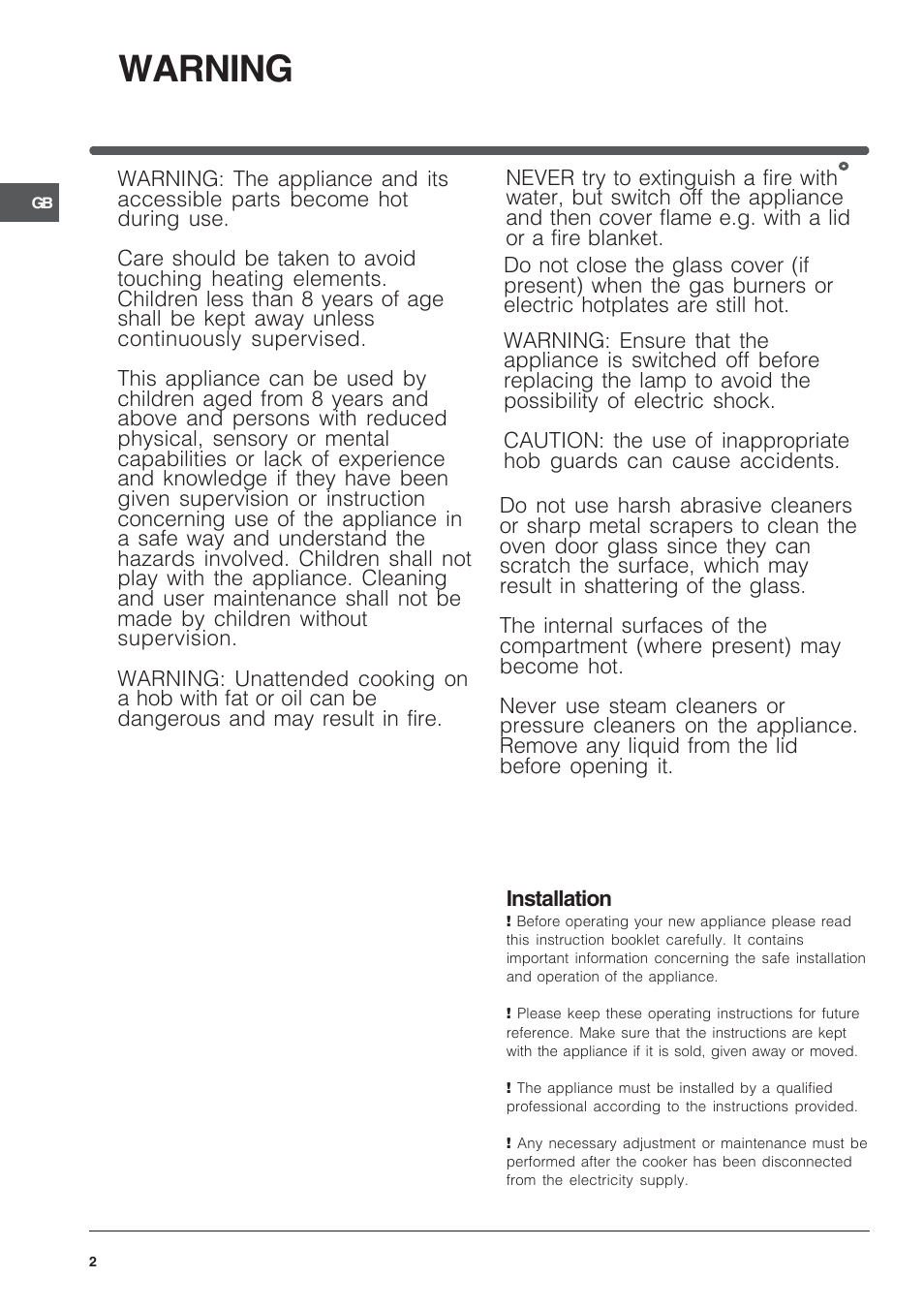 Warning | Indesit IS50D1XXS User Manual | Page 2 / 12